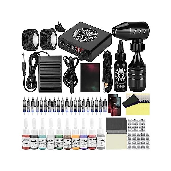 TTOOGO Kit De Tatouage Kit De Tatouage Rotatif Complet, Kit De Machine À Tatouage - Stylo Tatoueur Rotatif Professionnel Avec