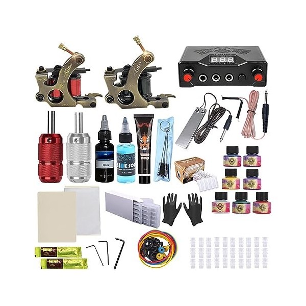 Kit De Tatouage - Kit De Tatouage Complet Kit De Machine À Tatouage Rotatif Kit Complet À Double Machine Pour La Doublure Et 