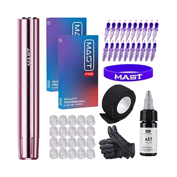 Mast Tattoo Pen Kits Wireless Tattoo Pen Machine Kit Tattoo Cartridges Needles Inks Battery Power Supply for for Eyebrow Lip 