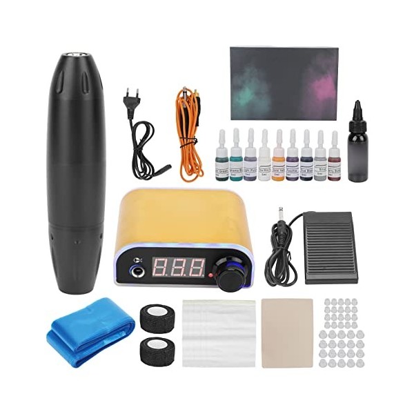 Kit de Stylo de Tatouage, Kit de Stylo de Tatouage Rotatif, Alimentation électrique Professionnelle, Pédale de Pratique, Peau