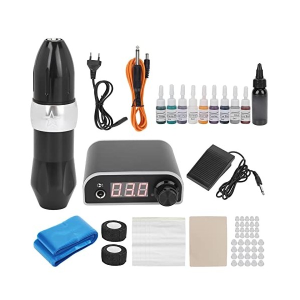 Kit de Stylo de Tatouage, Kit de Stylo de Tatouage Rotatif, Alimentation électrique, Peau Dentraînement, Ensemble Complet D