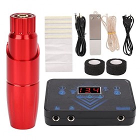 Kit de Stylo de Tatouage, Kit de Machine à Tatouer Stylo Moteur Rouge LED Sortie 2 Canaux Ensemble Complet Dalimentation de 