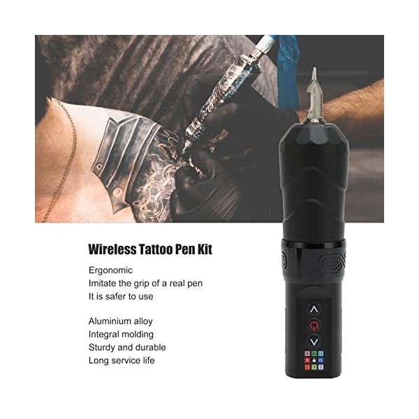 Kit de Stylo de Tatouage Fil 2 en 1 avec Moteur Noyau Puissant, Batterie 2400 MAh, Stylo Dalimentation Rotatif en Alliage D