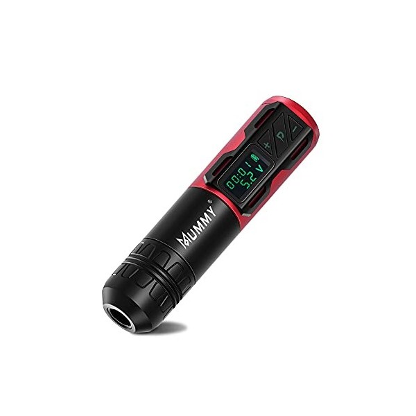 Mummy Stylo de tatouage rotatif sans fil à batterie 1 800 mAh avec moteur sans noyau et écran numérique LED rouge 