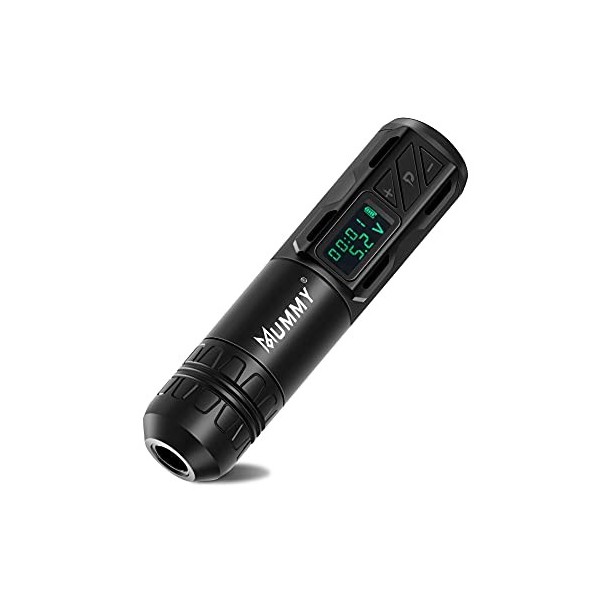 Mummy Stylo de tatouage rotatif sans fil à batterie 1 800 mAh avec moteur sans noyau et écran numérique LED rouge 