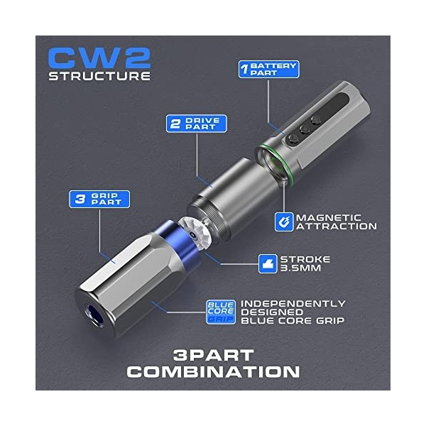 CNC Machine à stylo à tatouer - Machine à cartouche de tatouage avec alimentation sans fil 1000 mAh Moteur sans noyau importé