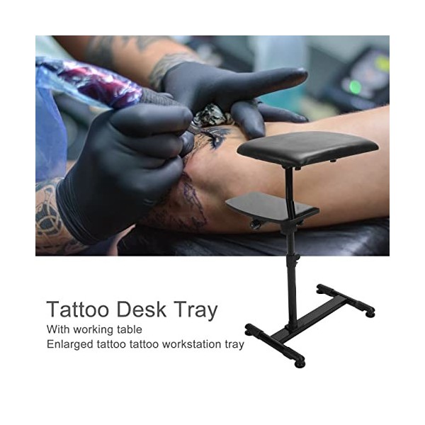 Support daccoudoir de tatouage, base en H, inclinaison réglable en hauteur, coussin en cuir noir avec plateau, équipement pr