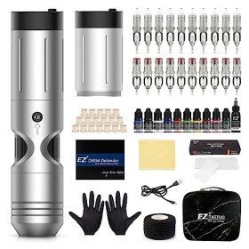 EZ Kit de Tatouage - Kit de Machine à Tatouer Complet avec 6 Strokes 2.5mm-4.0mm Machine à Tatouer sans Fil avec Batterie 200