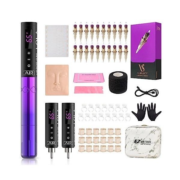 EZ Kit de Tatouage - Kit de Machine à Tatouer Complet avec Permanent Makeup Machine à Tatouer Stylo avec 3pièces dAlimentati