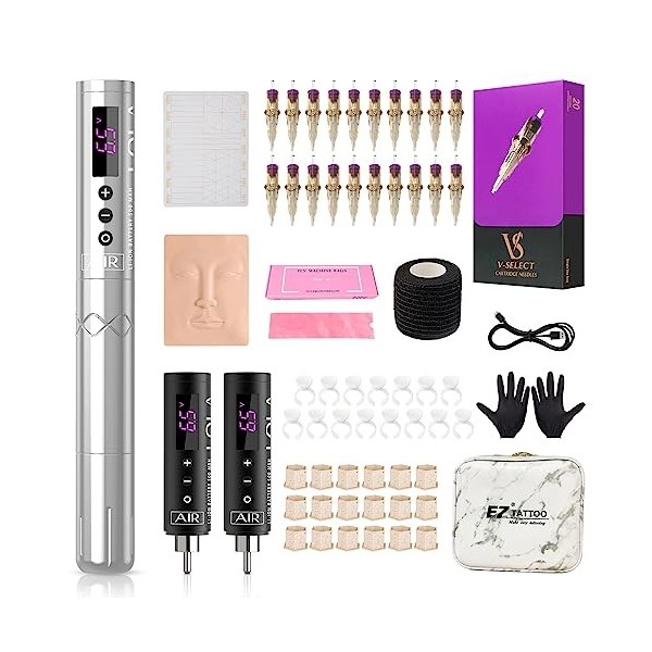 EZ Kit de Tatouage - Kit de Machine à Tatouer Complet avec Permanent Makeup Machine à Tatouer Stylo avec 3pièces dAlimentati