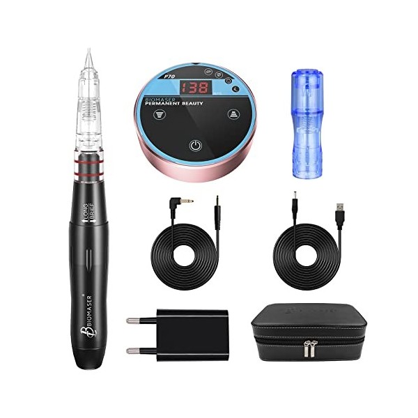 BIOMASER Permanent Makeup Machine Kit Microblading Machines with Swiss Motor Rotary Pen Mini Power Supply Cartridge Needles f