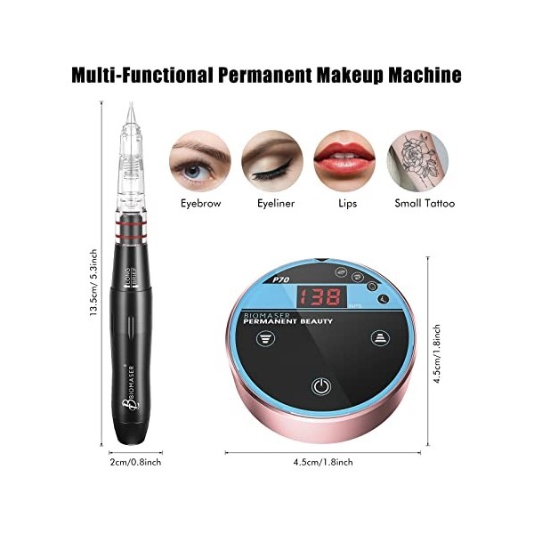 BIOMASER Permanent Makeup Machine Kit Microblading Machines with Swiss Motor Rotary Pen Mini Power Supply Cartridge Needles f