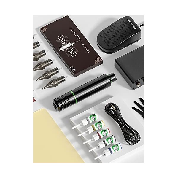 TTOOGO Kit De Stylo De Tatouage - Kit De Machine À Tatouage Rotatif Kit De Tatouage Complet Avec Alimentation De Tatouage Car