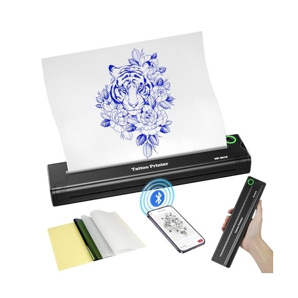 Imprimante de Tatouage, imprimante Thermique Tattoo Bluetooth A4 Stencil Imprimante 2500 mAh avec 10 papiers de Transfert, Im