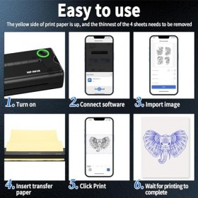 Imprimante de Tatouage, imprimante Thermique Tattoo Bluetooth A4 Stencil Imprimante 2500 mAh avec 10 papiers de Transfert, Im