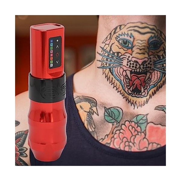 Machine à Tatouer sans Fil, Stylo à Tatouer sans Fil 2400mAh, Interface RCA Rechargeable 2 en 1 Machine à Stylo à Tatouer Rot