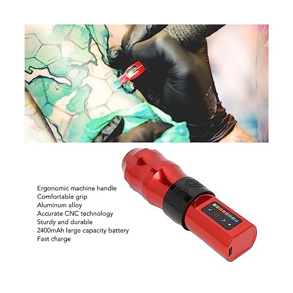 Stylo de Tatouage sans Fil avec Batterie 2400mAh et Moteur sans Noyau - Durable, Stable et Facile à Utiliser, Interface RCA, 