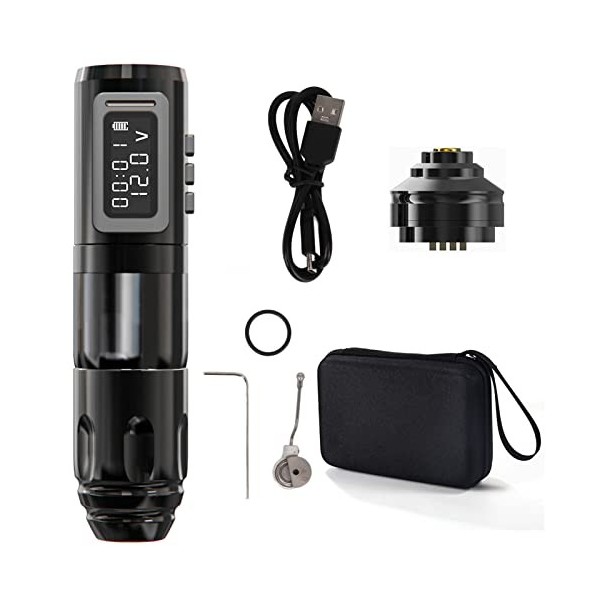 Machine à Tatouer sans Fil, écran LCD, Batterie Rechargeable 2400 MAh, Moteur sans Noyau, Stylo Rotatif RCA pour Tatoueurs Pr