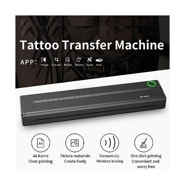 Machine DImprimante de Tatouage sans Fil, Imprimante de Tatouage Rechargeable, Imprimante de Pochoir de Tatouage Thermique, 