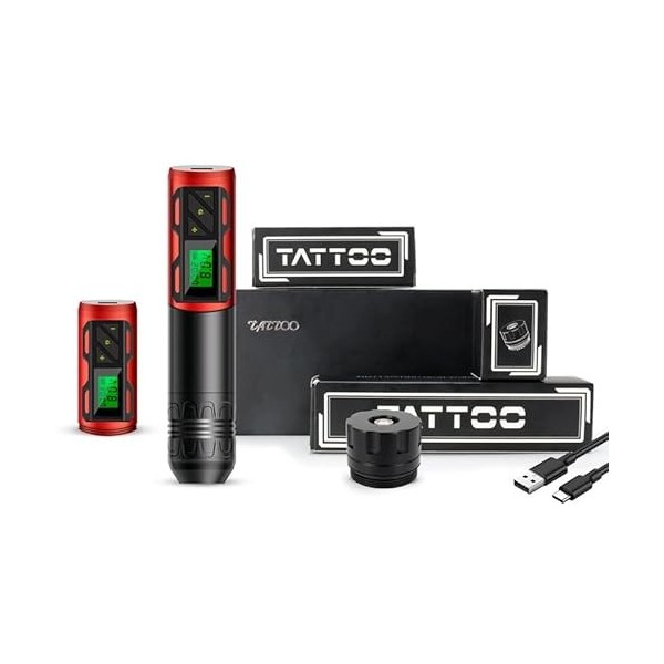 Stylo De Tatouage Sans Fil - Tatouage Tout-En-Un Avec Affichage LED, Moteur À Entraînement Direct Et Batterie Durable,red