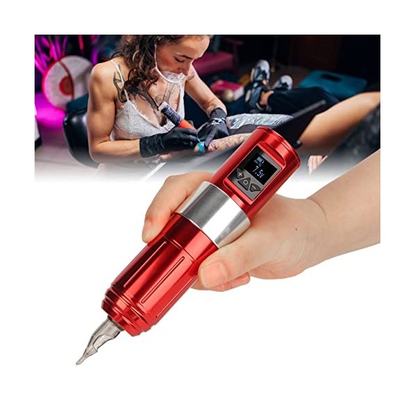 Stylo de Machine à Tatouer Rotatif, Double Alimentation par Batterie, Tension RéglableFil, écran LCD Clair avec Protection co