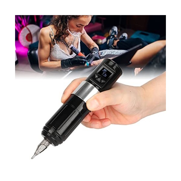 Stylo de Machine à Tatouer Rotatif, Double Alimentation par Batterie, Tension RéglableFil, écran LCD Clair avec Protection co
