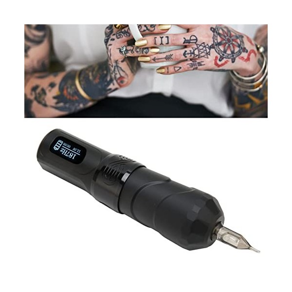 Kit de Stylo de Tatouage Fil, Moteur Puissant Fil pour Machine à Tatouer, écran OLED Noir Mat, Poignée Ergonomique, Batterie 