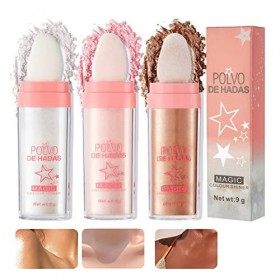 Poudre de Fée Maquillage 3 Couleurs Sparkle Poudre Highlight et 1 Gloss à  Lèvres, Glitter Pailleté Highlighter Powder Stick S