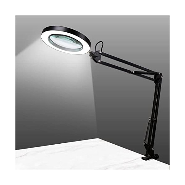 Lampe de manucure beauté, Lampe loupe USB Pliante de Bureau, 3 Niveaux de Couleur de la lumière, 10 Niveaux de luminosité des