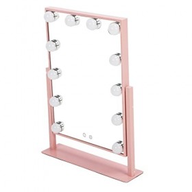 LJCM Miroir dAmpoules de Maquillage, 12 Ampoules Roses, Ampoules de Bureau, Cadre en Métal pour Miroir Pivotant à 360 Degrés