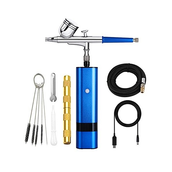 Pistolet à Peinture 32 PSI Bleu Couleur Aérographe Compresseur Rechargeable sans Fil Soins de La Peau Tatouage Nail Beauté Ma