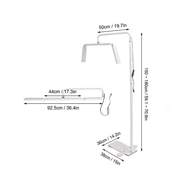 Lampe de Sol Pliable à LED Blanche 36 Pouces 40 W avec 3200k-5600k, Lampe de beauté Portable en Demi-lune avec 10 Vitesses po