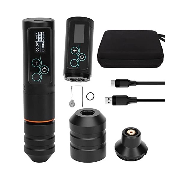 Kit de Machine à Tatouer Rotative, Kit de Stylo de Tatouage sans Fil, Kit de Machine à Tatouer LCD à Interface RCA avec 2 Pil