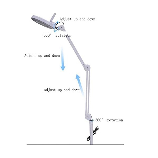 TKHP Cils Croisés et Lampe à Ongles,Lampe Grossissante 5X avec roulettes,Lampe Verticale Réglable et Pivotante pour Tatouage 