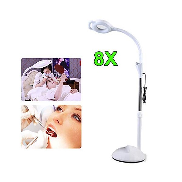 MXXHFC Loupe, Lampe à LED, 8X Lig au Sol Loupe sans Ombre Outils Lumineux de beauté pour Salon de manucure Tattoo Salon Spa 