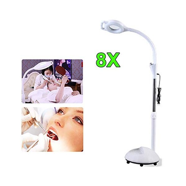 MXXHFC Loupe, Lampe à LED, 8X Lig au Sol Loupe sans Ombre Outils Lumineux de beauté pour Salon de manucure Tattoo Salon Spa 