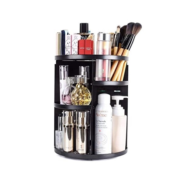 Rotating Cosmetic Storage Box Lipstick Skin Care Dressing Table Desktop Finishing Rack Color : Black Practical