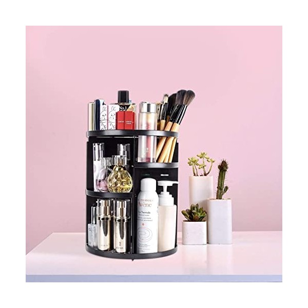 Rotating Cosmetic Storage Box Lipstick Skin Care Dressing Table Desktop Finishing Rack Color : Black Practical