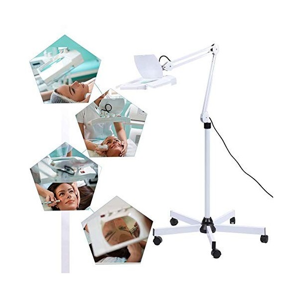 5X Loupe Lampadaire, Professionnel LED Loupe Froide Lumière Beauté Outil Réglable Pivote Bras avec Capuchon Antipoussière pou