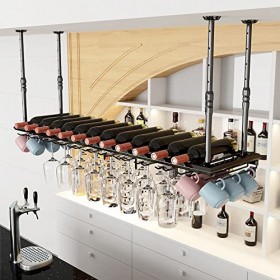 Casiers à vin Noirs au Plafond, Hauteur réglable, gobelets à vin Vintage, Porte-Bouteilles de vin, adaptés aux Bars, Cuisines
