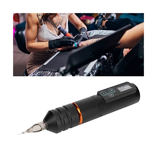 Machine à Tatouer sans Fil, Stylo à Tatouer, écran LCD à Bille en Acier Réglable doré avec Interface RCA USB Remplacer le Bra