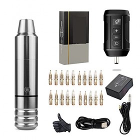 Générique Tatouage Kit de Tatouage Pen-Stylo Rotatif Professionnel Ensemble de Batterie sans Fil pour Artiste Color : Silver