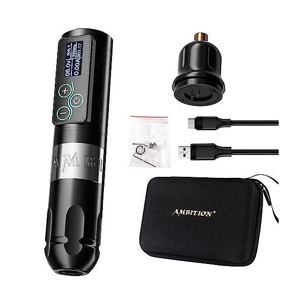 CHUSE Machine à tatouer – Artiste professionnel Écran numérique LED Batterie rechargeable sans fil Stylo moteur 2400 mAh Bout