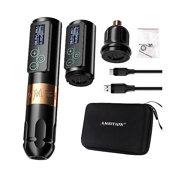 CHUSE Machine à tatouer – Artiste professionnel Écran numérique LED Batterie rechargeable sans fil Stylo moteur 2400 mAh Bout