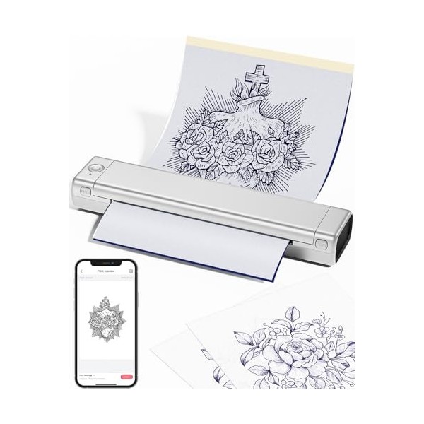 Phomemo M08F Imprimante de Tatouage Bluetooth Machine à Tatouer A4 Imprimante Professionnelle de Dessin au Pochoir Imprimante