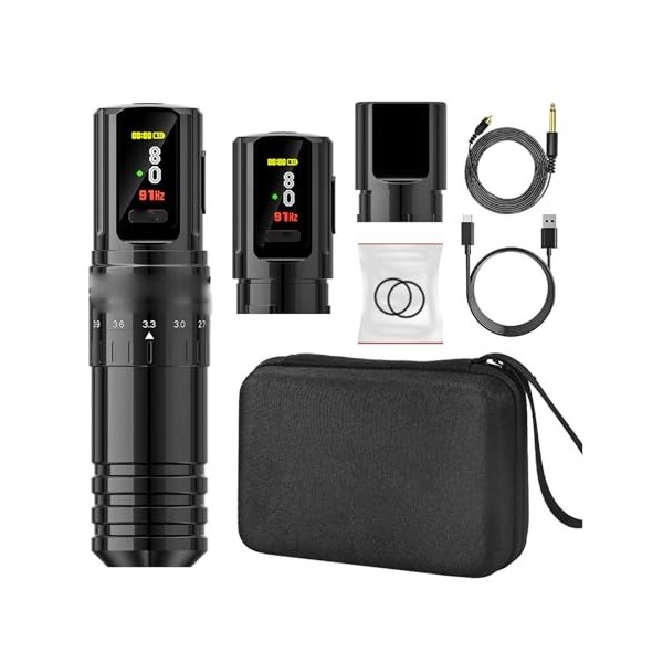 Kit de Machine à Tatouer Rotatif, Stylo de Tatouage LCD sans Fil 2 en 1, Double Batterie 2400 MAh, Kit de Cartouche Dadaptat