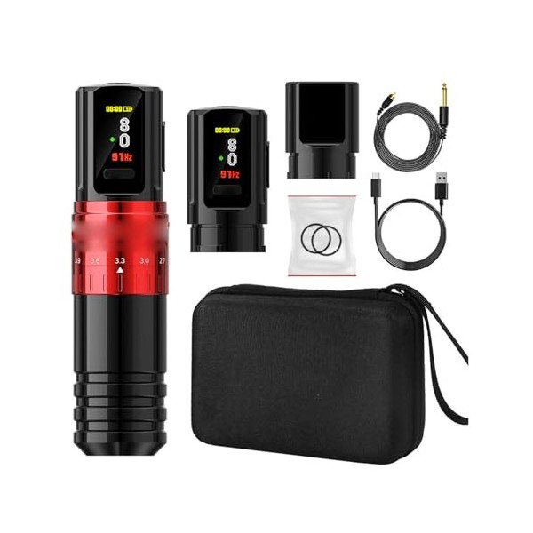 Kit de Machine à Tatouer Rotatif, Stylo de Tatouage LCD sans Fil 2 en 1, Double Batterie 2400 MAh, Kit de Cartouche Dadaptat