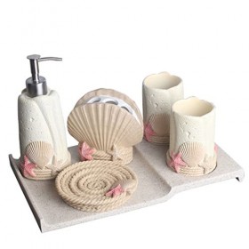CHUNYU Mignon Plage Style Salle de Bain Salle de Bain Lavage Ensemble Fournitures de Toilette Ensemble brossage Tasse rince-B