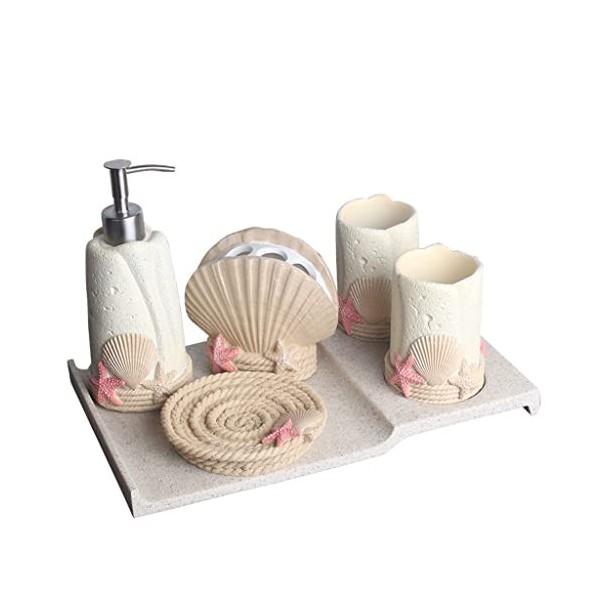 CHUNYU Mignon Plage Style Salle de Bain Salle de Bain Lavage Ensemble Fournitures de Toilette Ensemble brossage Tasse rince-B