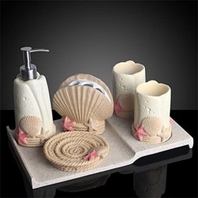CHUNYU Mignon Plage Style Salle de Bain Salle de Bain Lavage Ensemble Fournitures de Toilette Ensemble brossage Tasse rince-B...